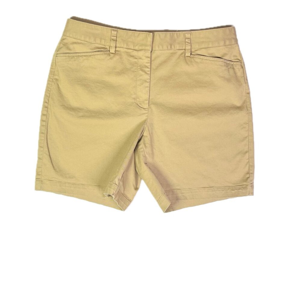 Lands' End Size 12 Mid Rise Chino Shorts Tan Cotton 7" Inseam